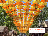 Un ciel de parapluies et tournesols à Bercy Village, l'installation magique de Patrícia Cunha