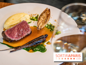 Sphère restaurant Paris 8e - bœuf Simmental - carotte violette - mousseline cresson - écrasé de pomme de terre