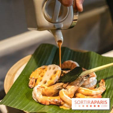 Djakarta-Bali : pepes udong (gambas à l'étuvée dans une feuille de bananier)