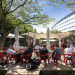 La grande terrasse végétalisée éphémère de Radioeat, le restaurant de la Maison de la Radio