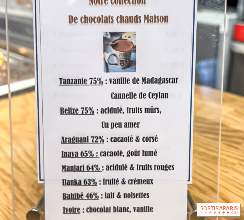 Chocolats chauds de Une Glace à Paris - menu