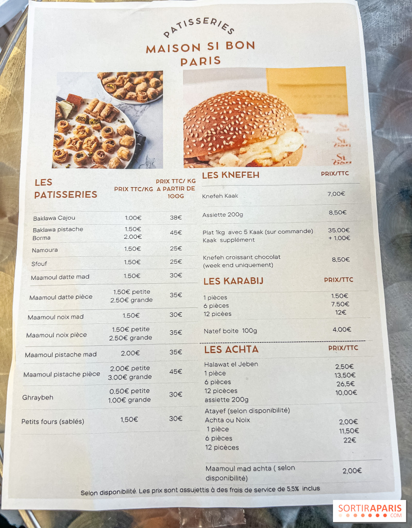 Maison Sibon Paris, la pâtisserie libanaise à la fois salon de thé et glacier - Menu