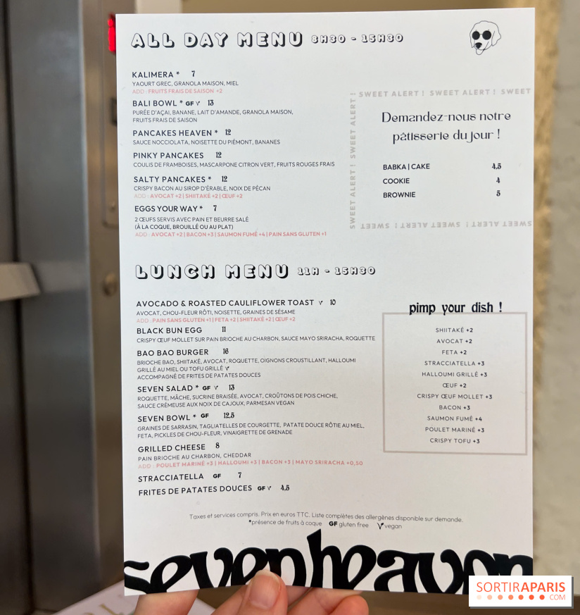 Seven Heaven, le coffee shop dog's friendly et kid's friendly de Paris 11e - - carte - menu