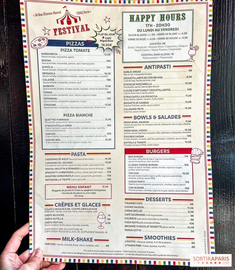 Festival, le café-restaurant rue Étienne Marcel  - carte - menu