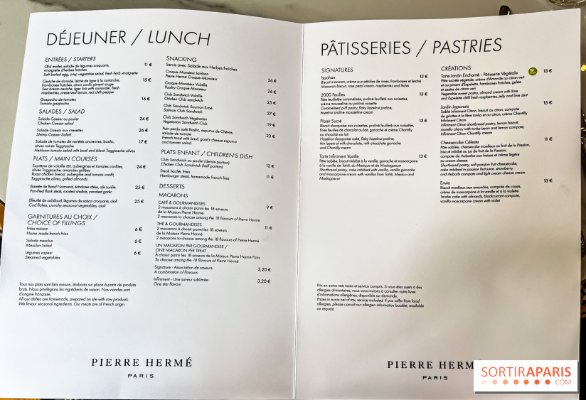 Le Café et la Pâtisserie Pierre Hermé à Versailles - Hôtel Les Lumières - carte - menu