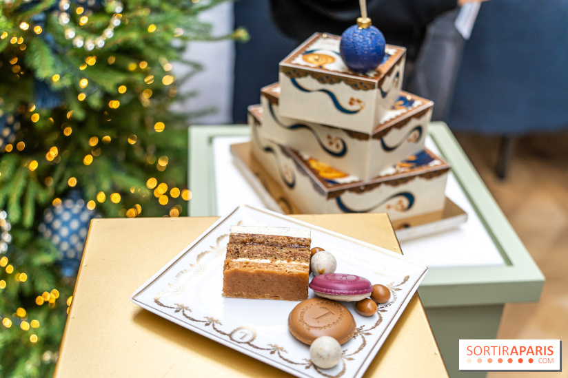 La bûche coffrets de Noël en trompe l'œil de Ladurée 2024 par Julien Alvarez et les créations de fête