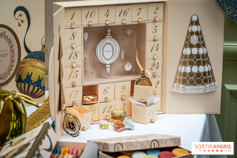 La bûche coffrets de Noël en trompe l'œil de Ladurée 2024 par Julien Alvarez et les créations de fête -  calendrier de l'Avent