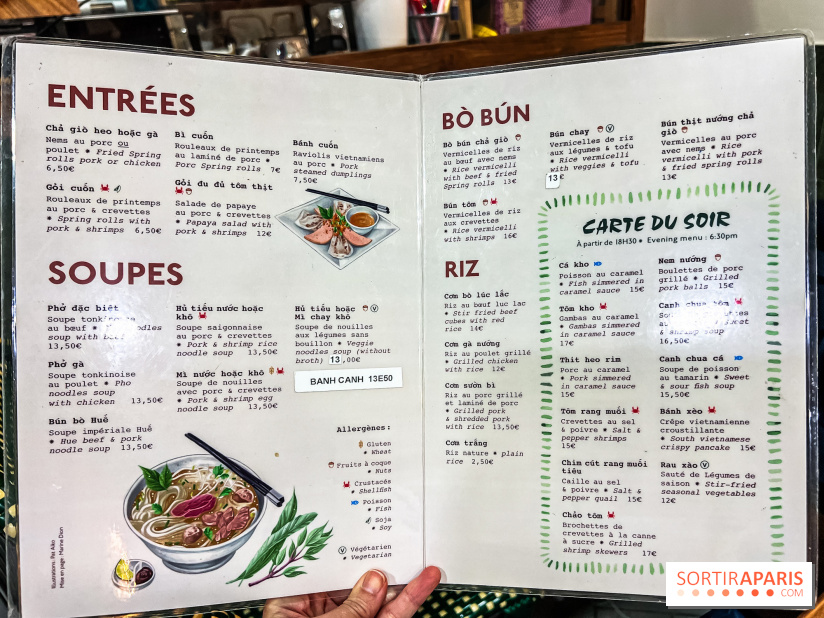 Mây Hồng, le restaurant vietnamien du 111 avenue d'Ivry Paris 13e - carte menu