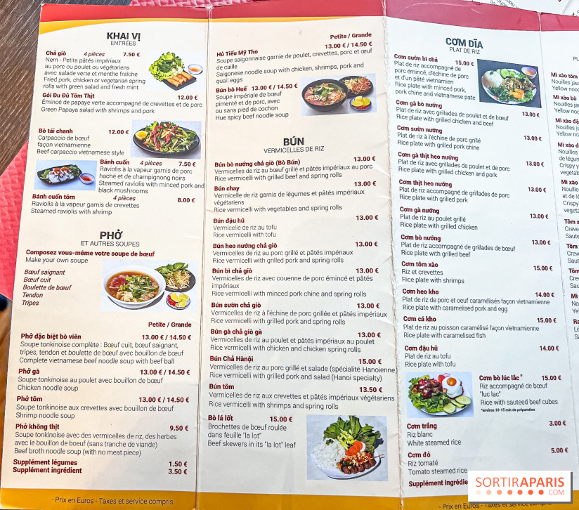 Pho Bida, le restaurant vietnamien  - carte-menu