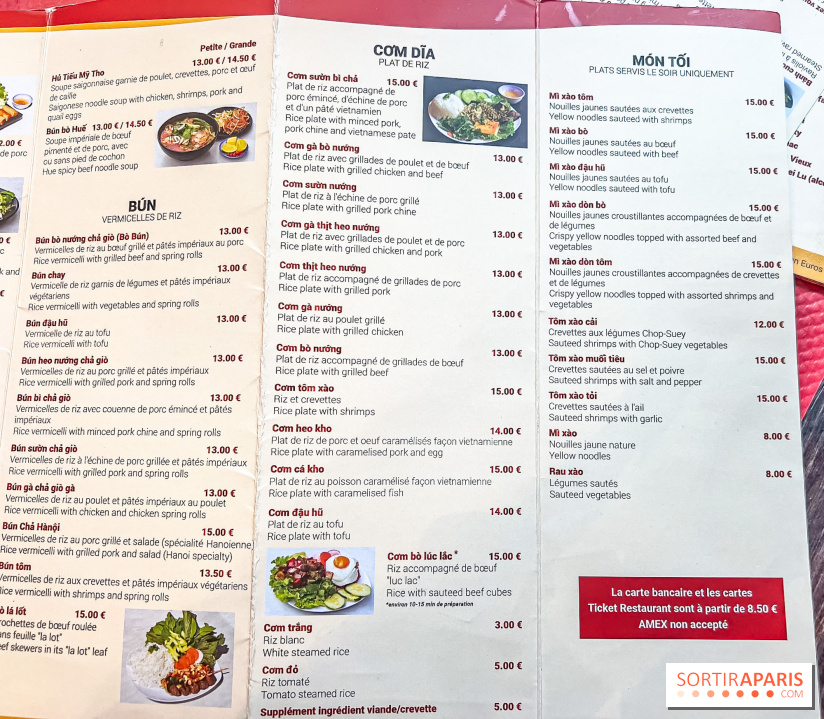 Pho Bida, le restaurant vietnamien  - carte-menu