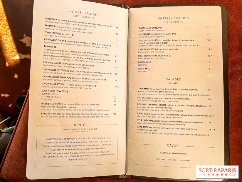 Kinugawa Rive Gauche à Paris, le restaurant en rooftop de l'Hôtel Sax - carte - menu