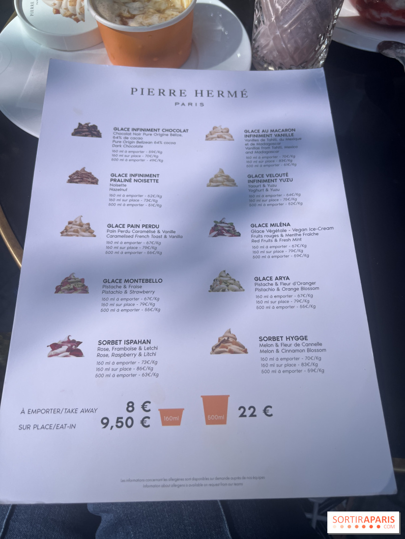 Les glaces et coupes glacées de Pierre Hermé - pour l'été  - carte - menu