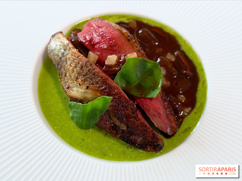 Geoélia - Pigeon rôti, gnocchi aubergine, velouté oseille