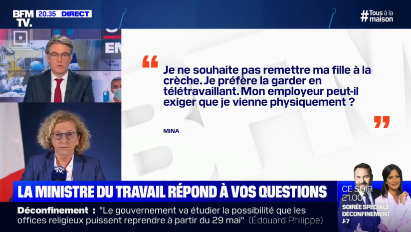 Déconfinement : "le télétravail est un droit du salarié" rappelle Pénicaud