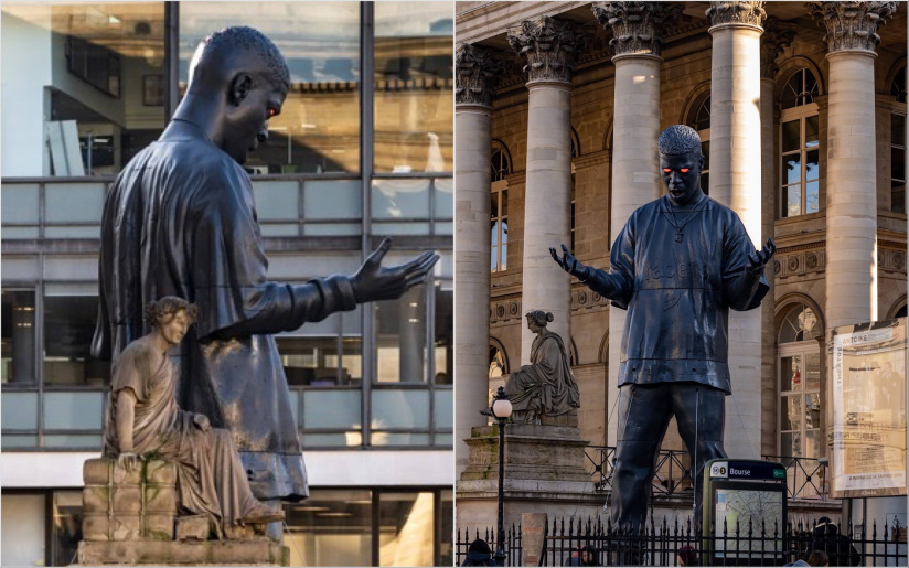 Insolite : une statue géante de Kid Cudi s'est installé à Paris, Place de la Bourse 