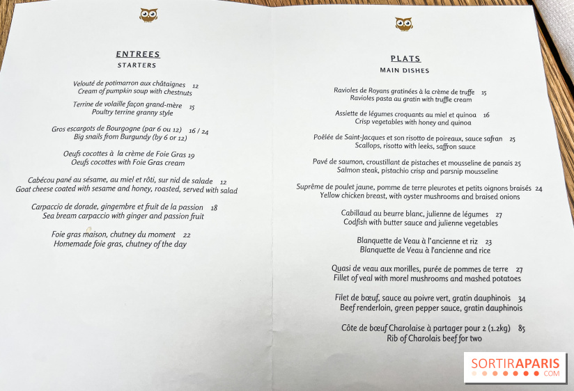 Les Chouettes restaurant, la pépite cachée de cuisine française dans un cadre insolite - menu - carte