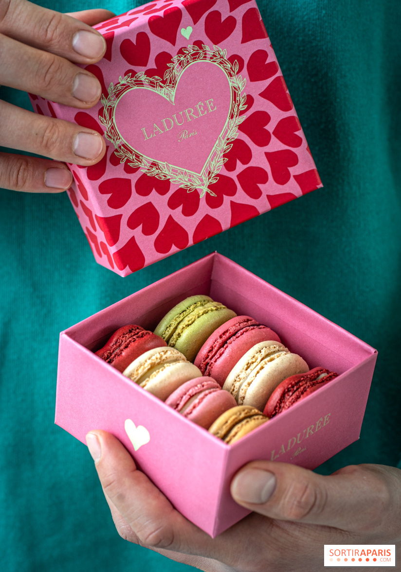 Saint-Valentin chez Ladurée 2024 : pâtisserie et coffret de macarons cœur