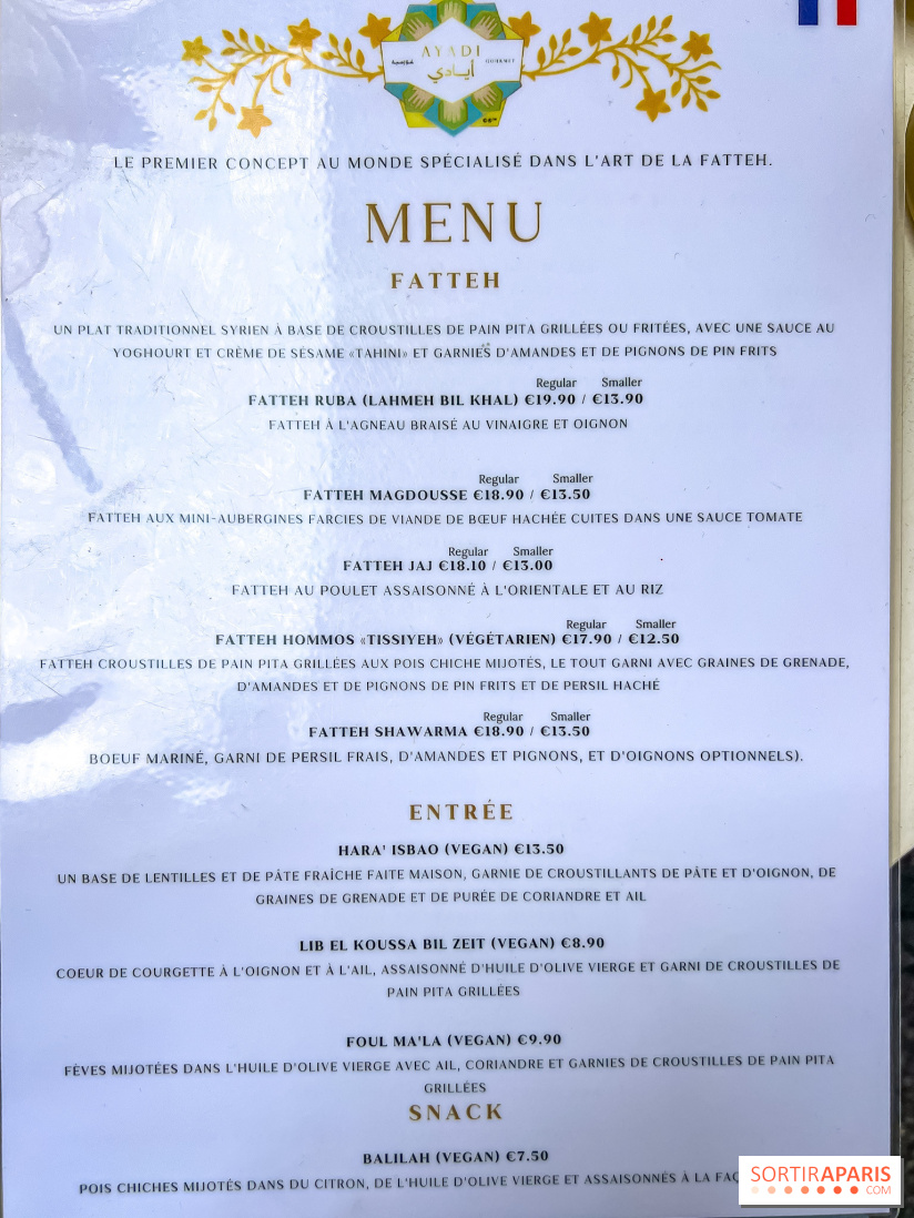 Ayadi Gourmet, le comptoir street-food de Fatteh syrien engagé à Paris - carte - menu