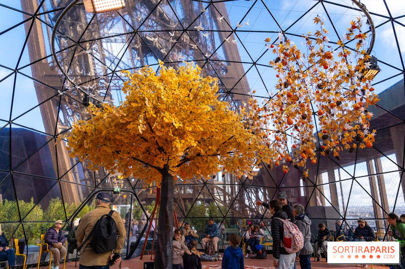 Bulle d'automne de la tour Eiffel : arbre géant et jeu grandeur nature au sommet de Paris