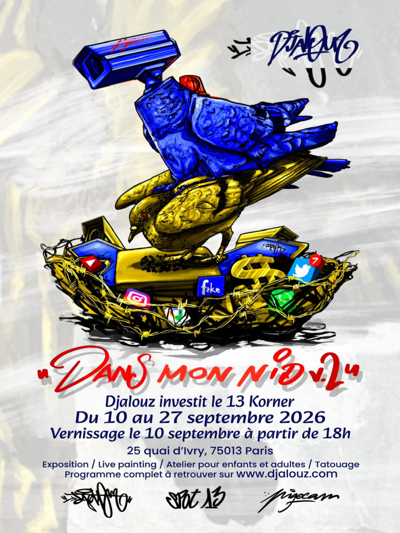 Exposition street art gratuite de Djalouz à Paris 13e : dans mon nid 2