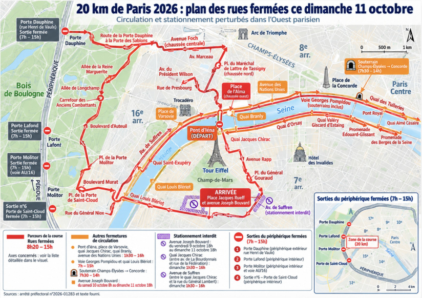20 km de Paris : quelles rues sont fermées ce dimanche 11 octobre ? Les restrictions