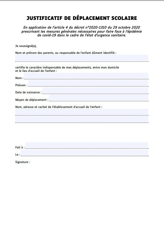 Confinement : attestation de déplacement scolaire pour amener un enfant à l'école, à la crèche