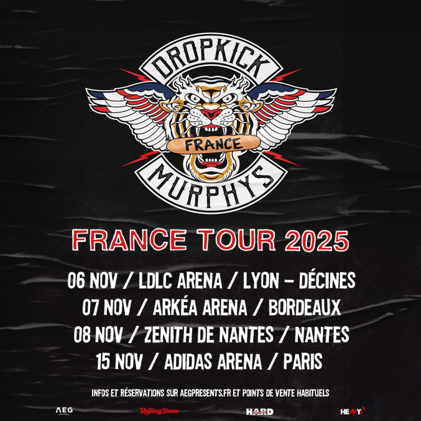 Dropkick Murphys en concert à l’Adidas Arena à Paris en novembre 2025
