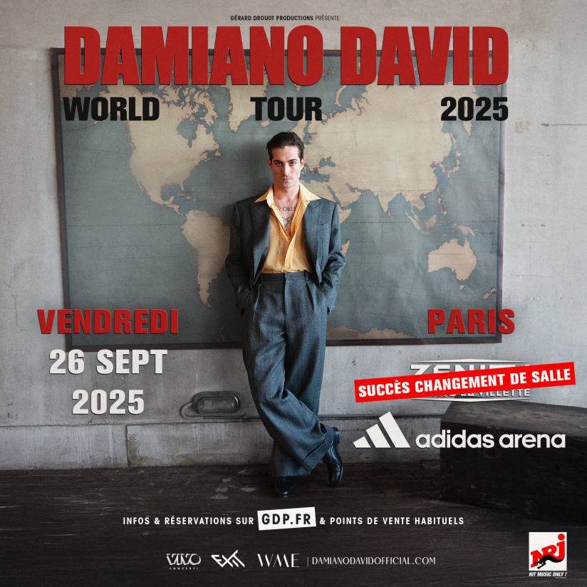 Damiano David en concert à Paris en septembre 2025, changement de salle