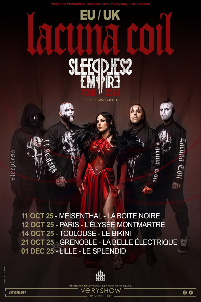 Lacuna Coil en concert à l’Élysée Montmartre à Paris en octobre 2025