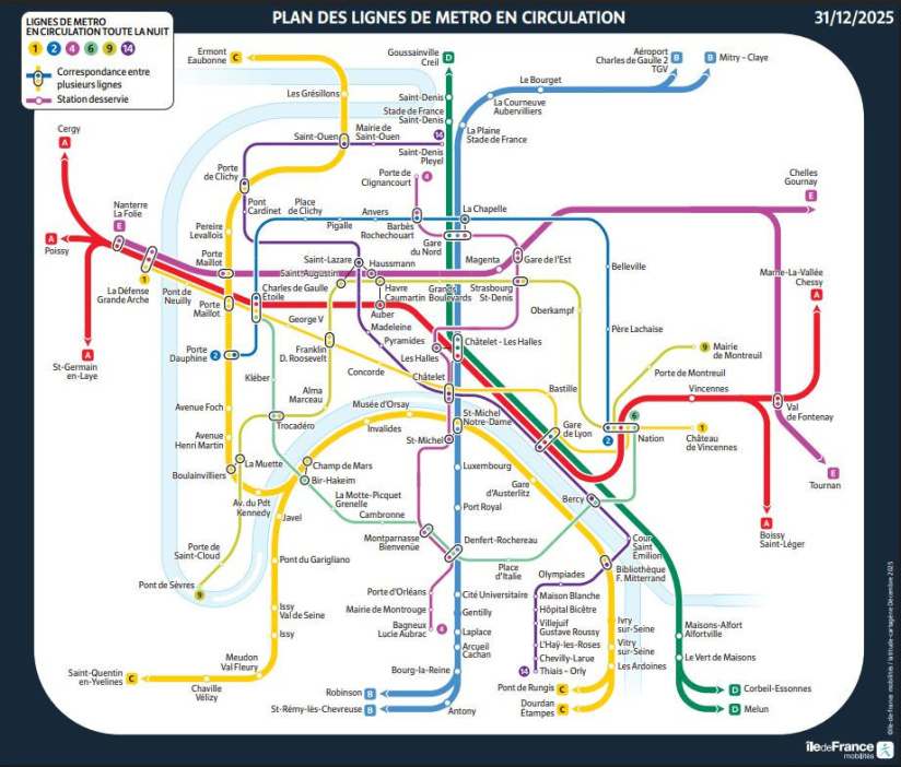 Paris : les stations de métro, gares RER et Transilien ouvertes toute la nuit du Nouvel An 2026