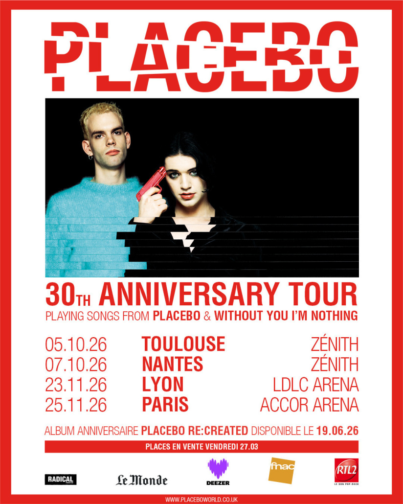 Placebo en concert à Paris Bercy en novembre 2026 pour fêter ses 30 ans de carrière 
