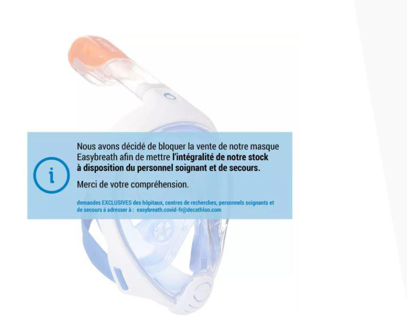 Coronavirus : Decathlon fait don de ses masques de plongée aux hôpitaux et soignants