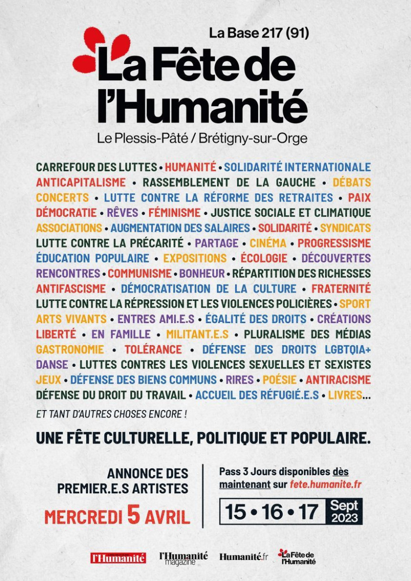 Fête de l’Huma 2022, in Essonne Here is the lineup by day and stage