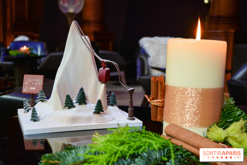 Bûche de Noël 2023 au Plaza Athénée : Mont Plaza, un trompe-l'œil enneigé pour les fêtes