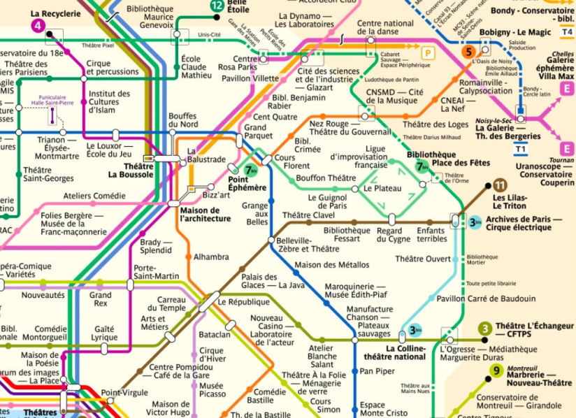 Une jolie carte du métro qui regroupe les lieux culturels de Paris en soutien au milieu de l'art