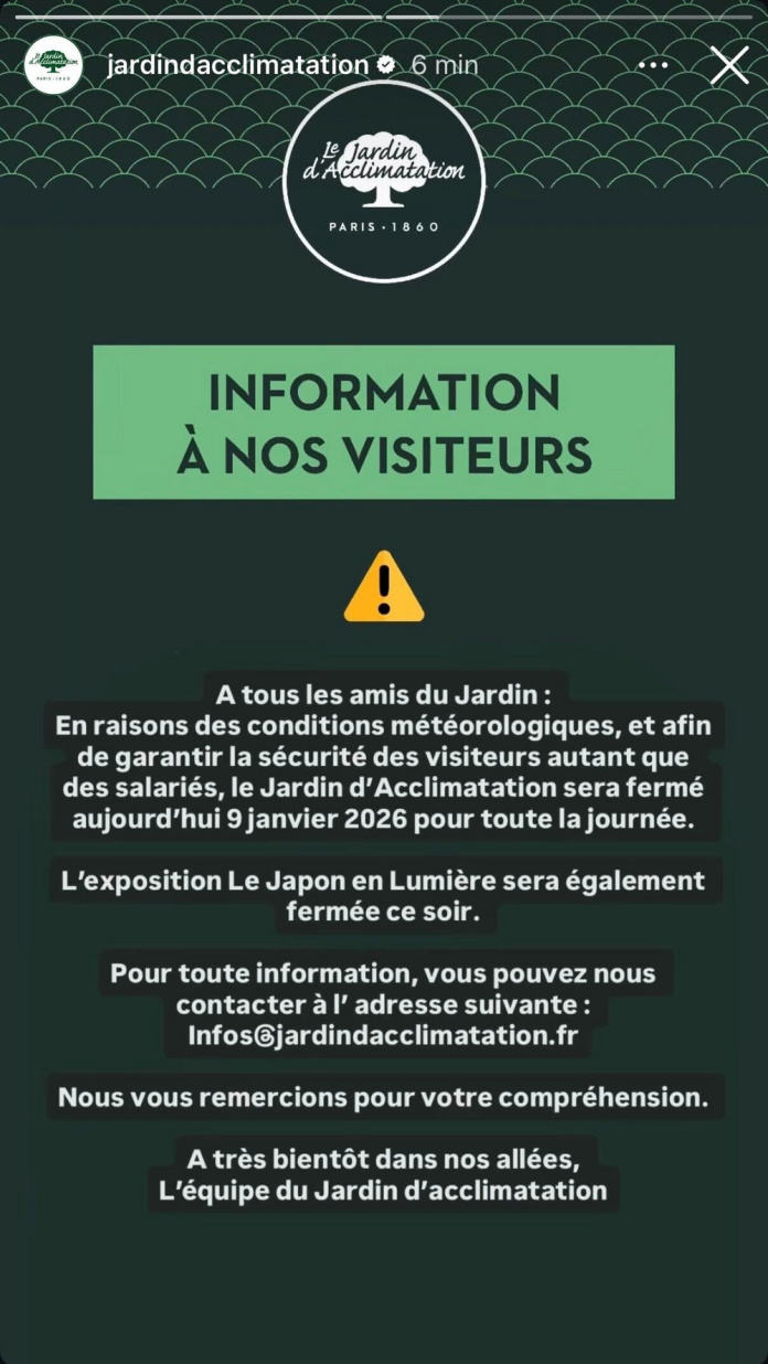 Tempête Goretti : le Jardin d'Acclimatation fermé ce vendredi en raison des intempéries prévues