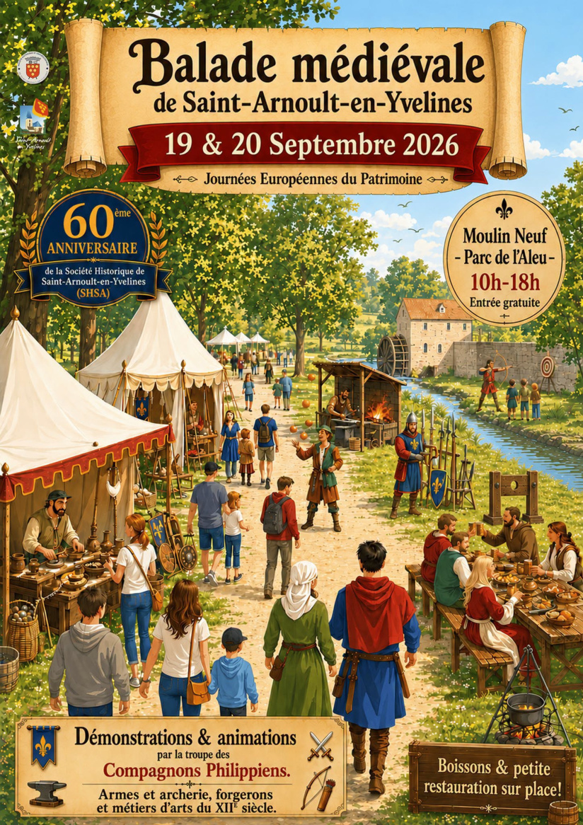 Une fête médiévale avec chevaliers et artisans à Saint-Arnoult-en-Yvelines (78) en septembre 2026