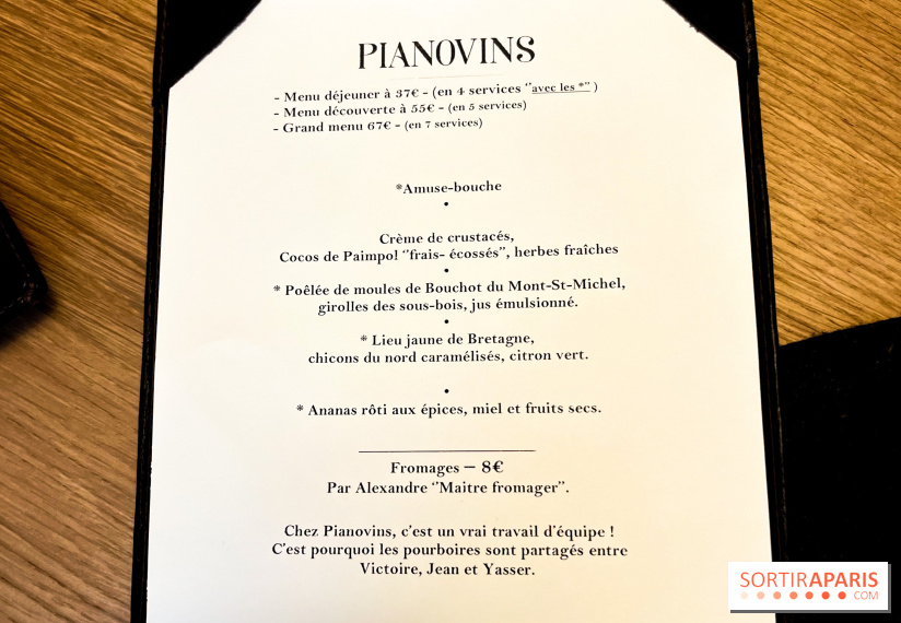 Pianovins restaurant Paris 11e - carte