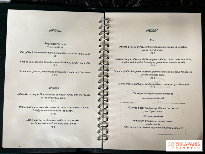 Nessia, le bistrot de chef - Paris 3e - menu - carte
