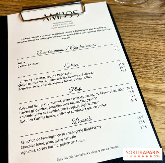 Ambos restaurant Paris - Cristina et Pierre Chomet - menu