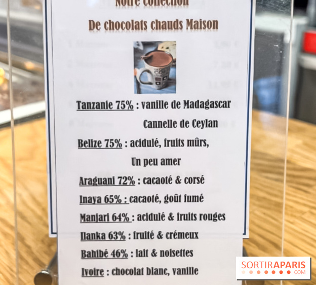 Chocolats chauds de Une Glace à Paris - menu