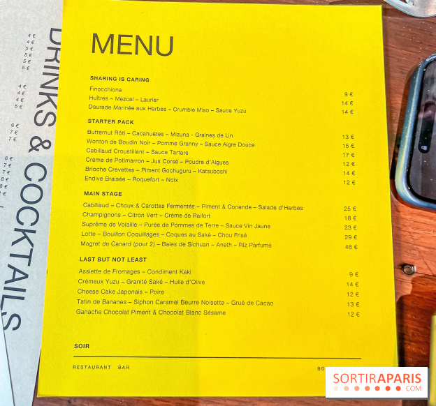 Maison Jaune, le restaurant-péniche de Boulogne-Billancourt - menu