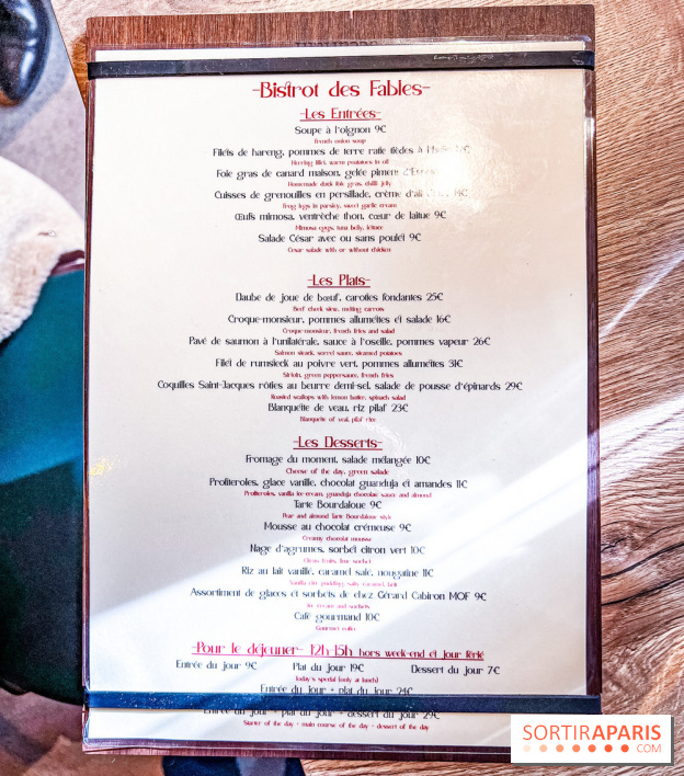 Le Bistrot des Fables - carte - menu