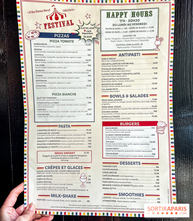 Festival, le café-restaurant rue Étienne Marcel  - carte - menu