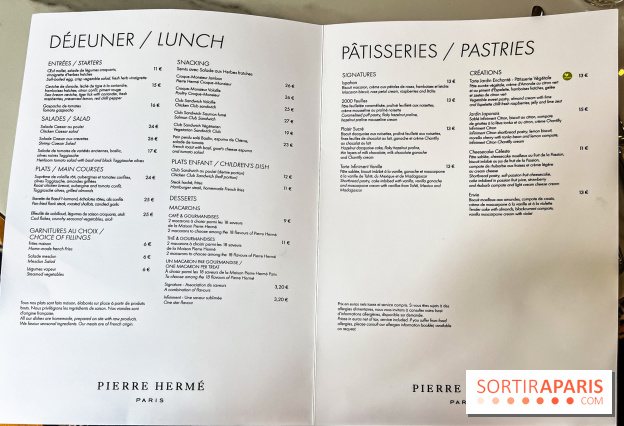 Le Café et la Pâtisserie Pierre Hermé à Versailles - Hôtel Les Lumières - carte - menu