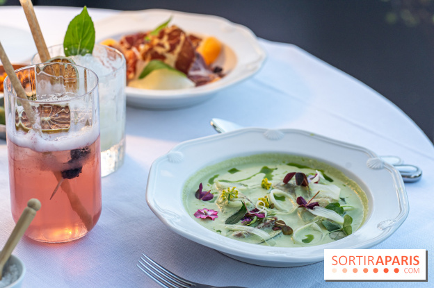 La terrasse dans un jardin avec vue Tour Eiffel du Marguerite 1606 au Domaine de la Reine Margot - A7C1361