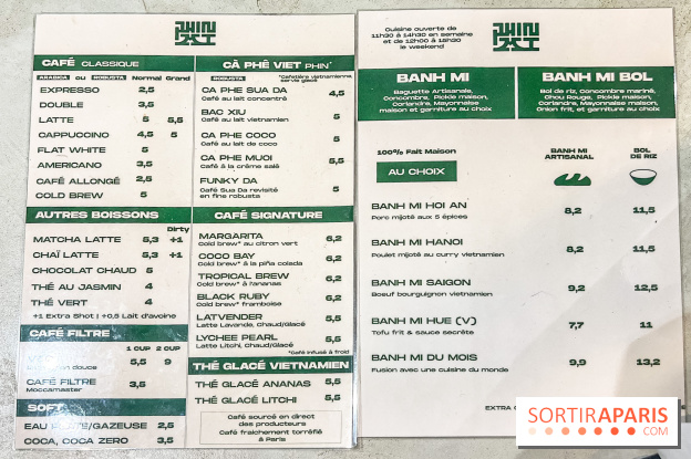 Phin Mi, le coffee shop vietnamien et banh mi Paris 5e - carte - menu 