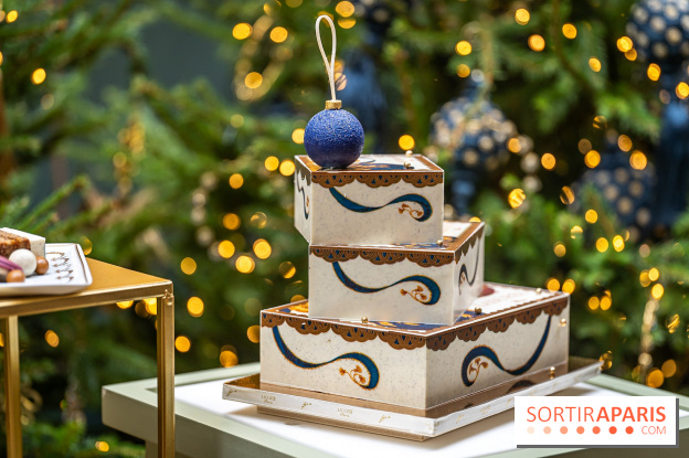 La bûche coffrets de Noël en trompe l'œil de Ladurée 2024 par Julien Alvarez et les créations de fête