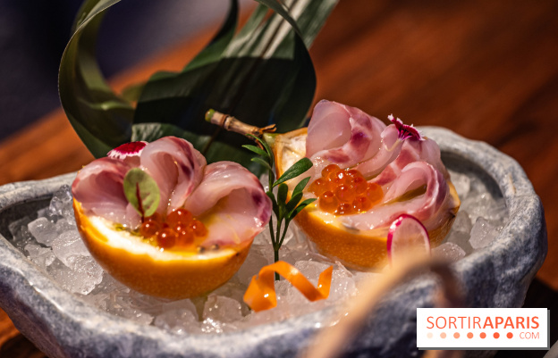 Pink Koï Paris - restaurant japonais -  Suzuki Passhonfurutsu, bar cru mariné dans un fruit de la passion