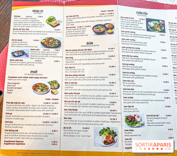 Pho Bida, le restaurant vietnamien  - carte-menu